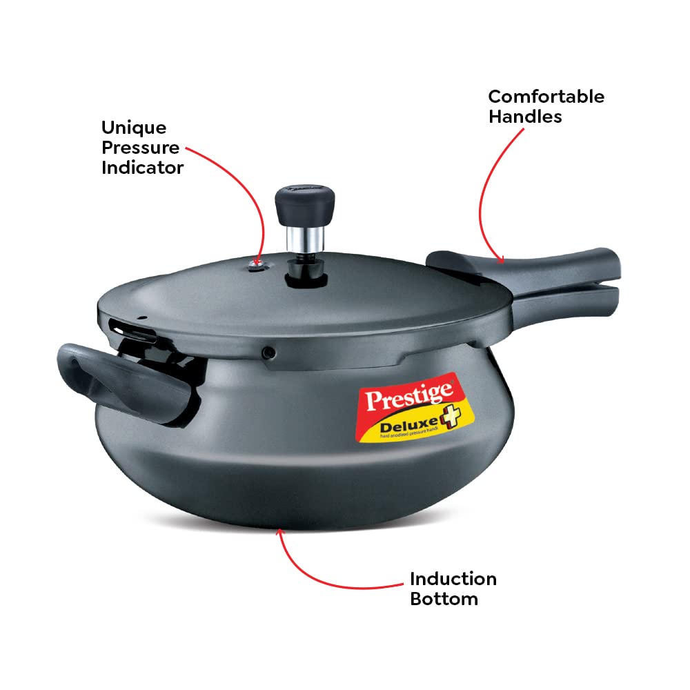 Prestige Deluxe Plus Hard Anodized Aluminium Junior Handi Pressure Cooker, 5 L Outer Lid Pressure Cooker - Black, 5 Liter - Alternate View